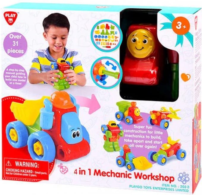 Playgo - 4 in 1 mechanische werk wagen - jonotoys
