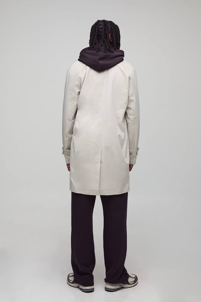 Single Breasted Poly Twill Mac Jacket | Stone | Size Medium