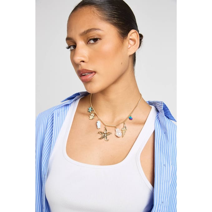 boohoo Dames Statement Oceaan Detail Bedel Ketting | Goud