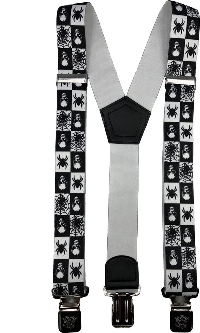Fun bretel 'Spider n Skull met stevige sterke brede stalen clips