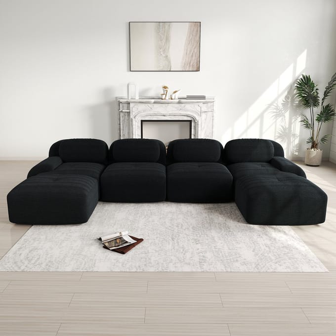 MODFU Modulair Hoeksofa - Frameloos En Montagevrij - Ergonomisch - Ribstof - Zwart