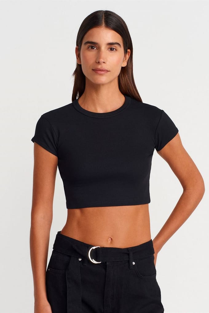 Dames Slim Fit Crop Crew Neck T-shirt