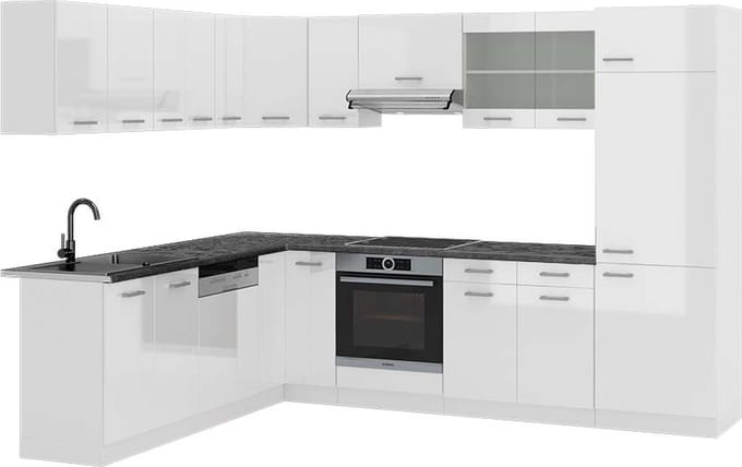Vicco Hoekkeuken R-Line, Wit Hoogglans/Wit, 287 x 227 cm, WB Antraciet