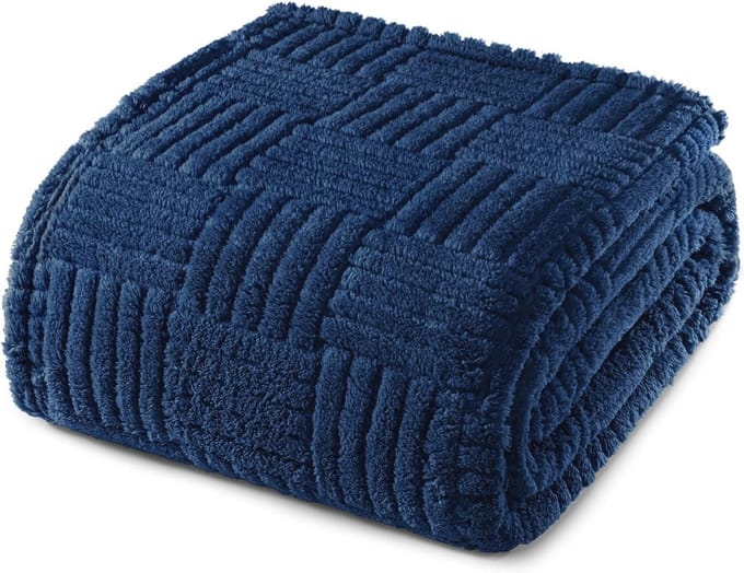 Zachte en warme fleecedeken met jacquard-patroon - 150 x 200 cm, marineblauw