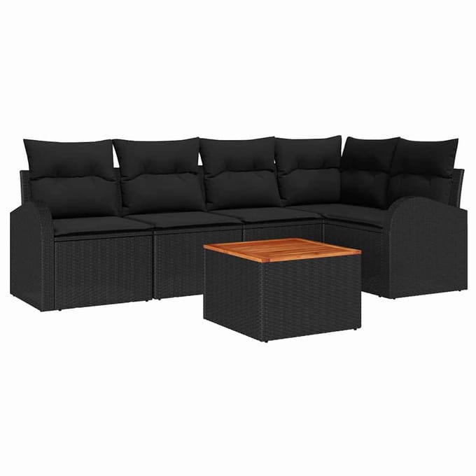 vidaXL - Tuinbank - Set - 6 - st - Zwart - poly - rattan