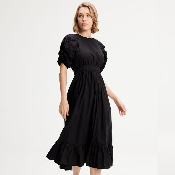 Trapeze -jurk met gepofte mouwen