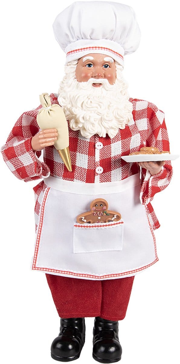 Clayre & Eef Kerstdecoratie Beeld Kerstman 22x19x45 cm Rood Textiel