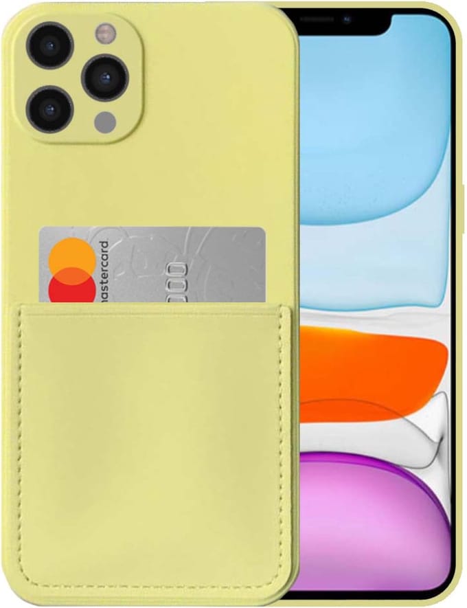 Smartphonica iPhone 11 Pro Max siliconen hoesje met pashouder en zachte binnenkant - Geel geschikt voor iPhone 11 Pro Max