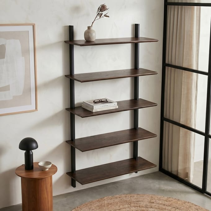 Mellow Wandrek - Hout met Zwart Metaal - Chocoladebruin - Decoratief