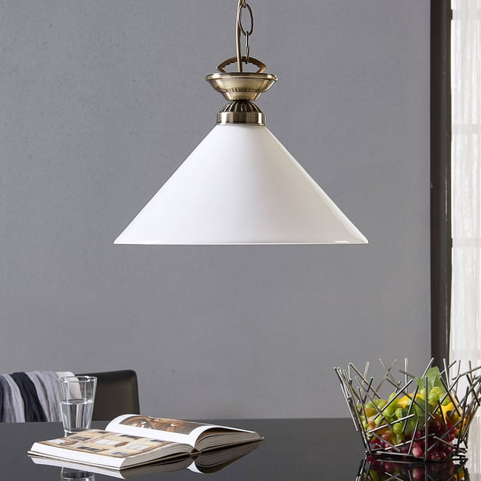 Lindby - hanglamp - 1licht - Glas, metaal - H: 15 cm - E27 - opaalwit glanzend, antiek messing