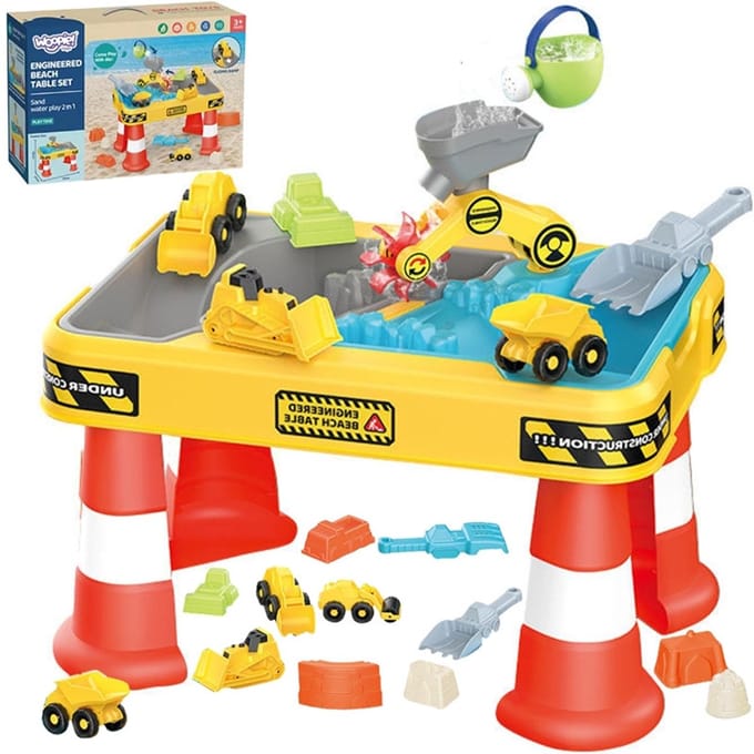 Woopie Watertafel 2-in-1 Zandbak Bouwplaats + 4 Auto's 12 Stuks. - UNI