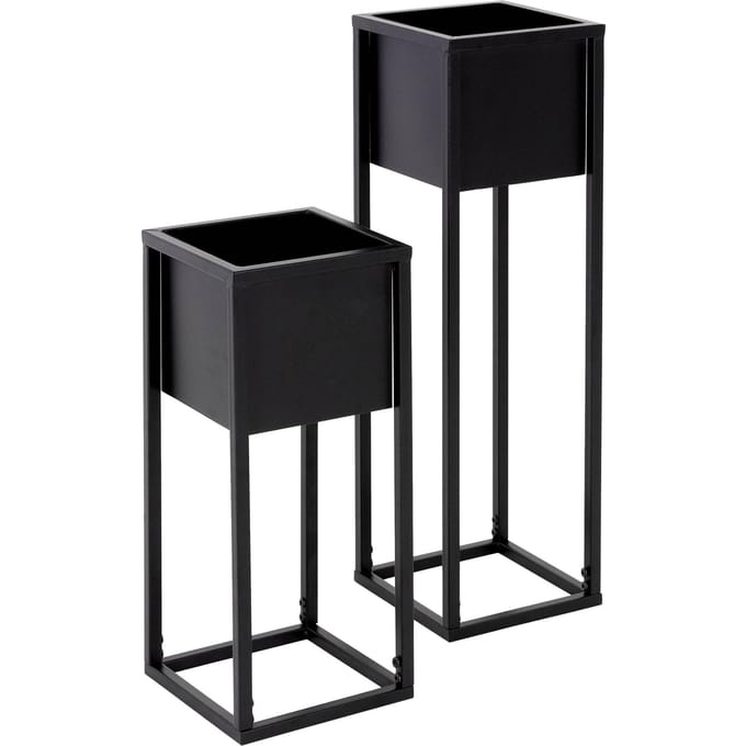 Bloemstandaard set van 2 met afneembare bloempot vierkant zwart metaal ML design