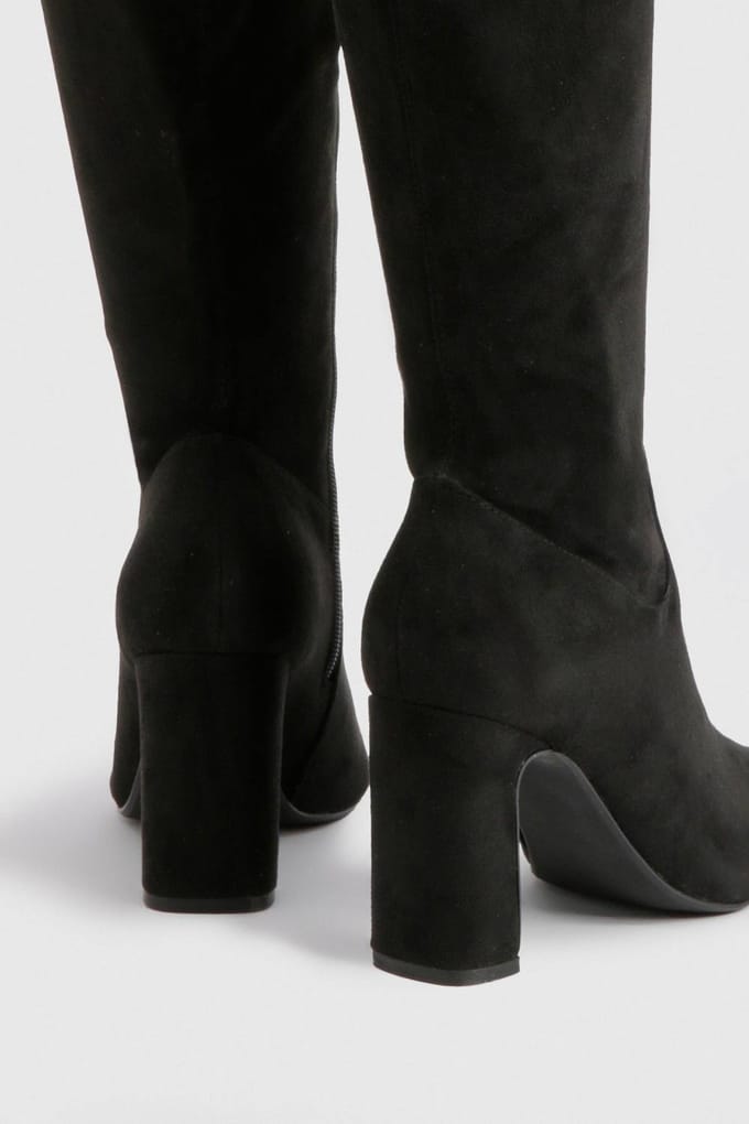 boohoo Dames Wijde Pasvorm Nepsuede Kniehoge Stretch Laarzen | Black | Maat: 3