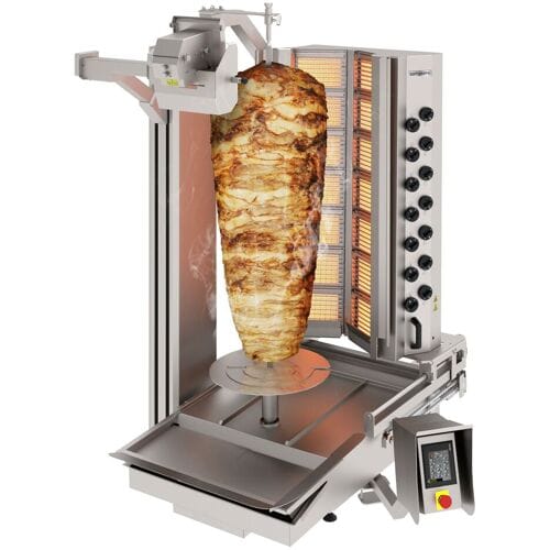 GGM Gastro Gas Dönerroboter mit Schneidsystem - V-Form - 14 Brenner - max. 280 kg Zilver