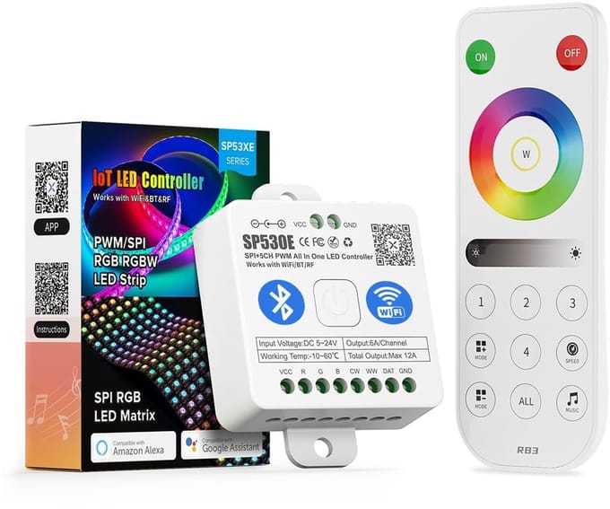 NTHProducts - LED Strip Controller - RGB - App en Remote Control - Multicolor - Bluetooth - Geschikt voor Binnen en Buiten - DC5V DC12V