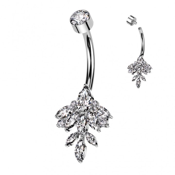 Navelpiercing leaf vine marquise zilver - LMPiercings