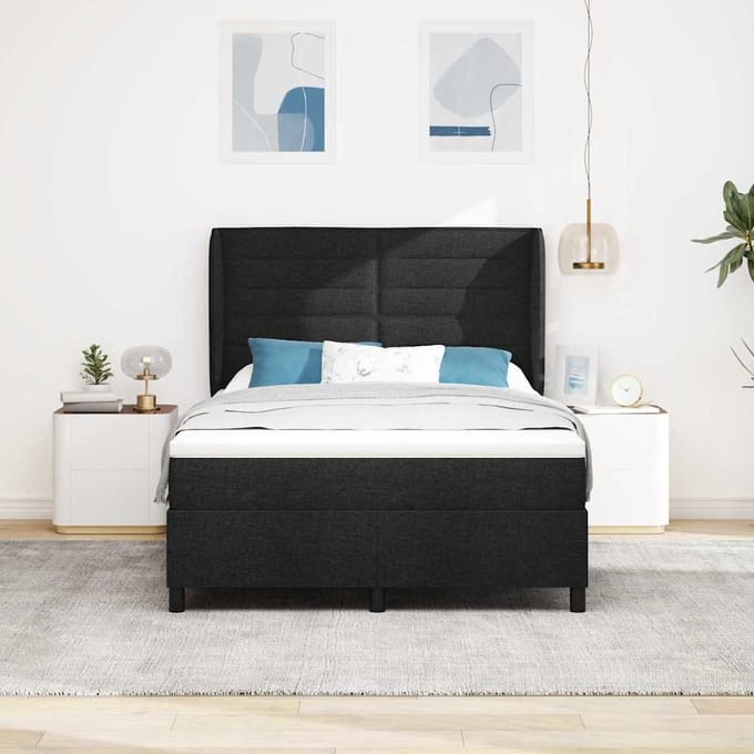 vidaXL - Boxspring - bed - met - matras - met - hoofdeinde - Zwart - 160 - x - 200 - cm - Stof