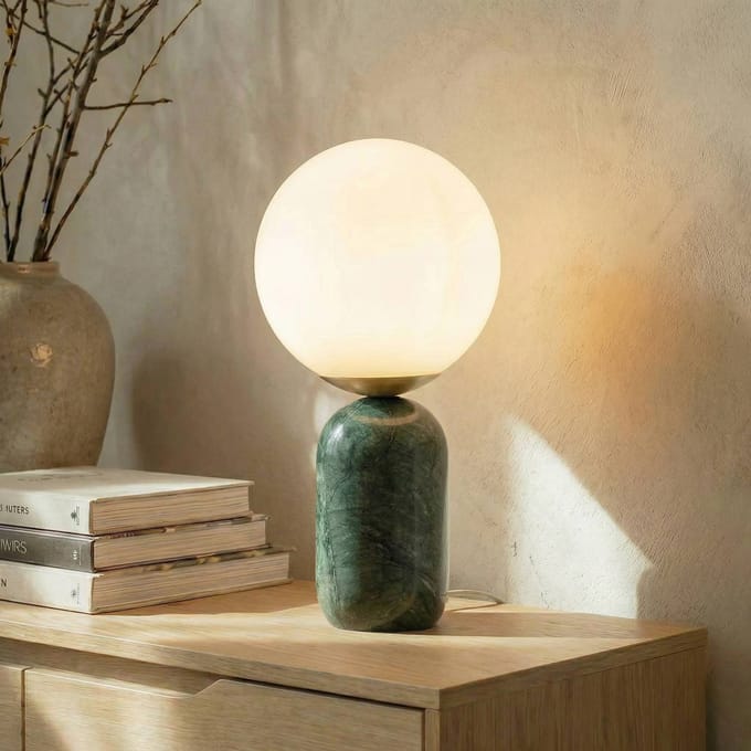 Lindby - tafellamp - 1licht - Marmer, glas - H: 39.5 cm - E27 - groen, wit