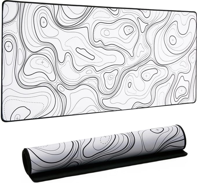 Grote gaming-muismat antislip 4 mm waterdicht - wit topografisch patroon