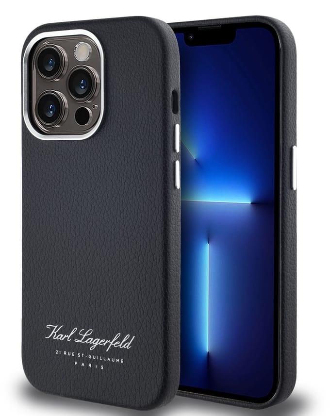 Karl Lagerfeld Backcase hoesje geschikt voor iPhone 14 Pro Max - Effen Zwart - Leer