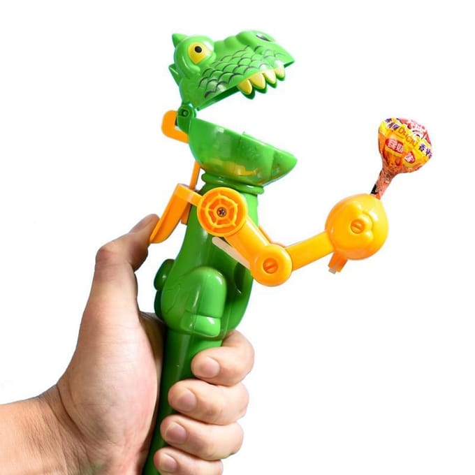 Dinosaurus Lolly Speelgoed Grappige Kat Artefact Internet Beroemdheid Kat Telescopische Snoep Eet Robot beige