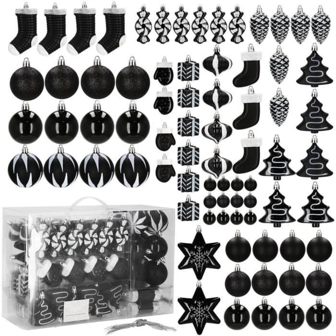 Springos Kerstballen - Kerstversiering - Onbreekbaar - 77 Stuks - Zwart