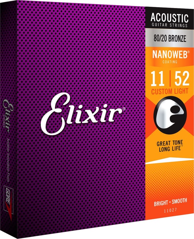 Elixir 11027 Akoestische 80/20 Bronze 11-52 Custom Light Nanoweb Coating