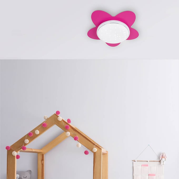 Elobra LED plafondlamp Flower Starlight, roze