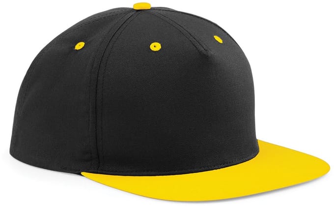 Beechfield 5 Panel Contrast Snapback Cap B610C - Black / Yellow - One size