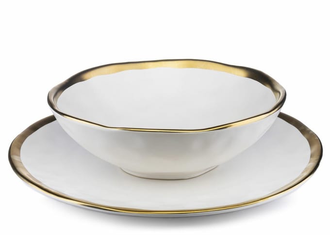 HowHomely LISSA - Bordje Set - Wit-Goud - 8 Stuks - Keramisch