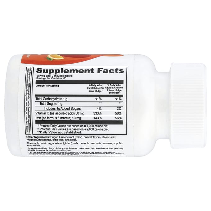 Kinderen, IJzer met Vitamine C, Sinaasappel, Kauwbaar 120 Tabletten