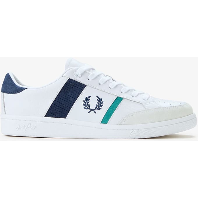 Fred Perry B725 Lederen Suede Heren Sneakers Wit/Navy/Mint