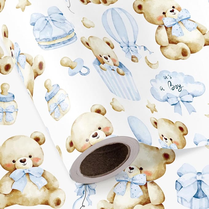 Solidchoice - Baby Shower Inpakpapier met Teddybeer Design, 43,2 cm x 5 m