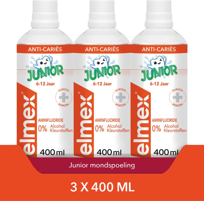 Elmex Junior (6-12 Jaar) Mondwater - 3 x 400ml - Voordeelverpakking