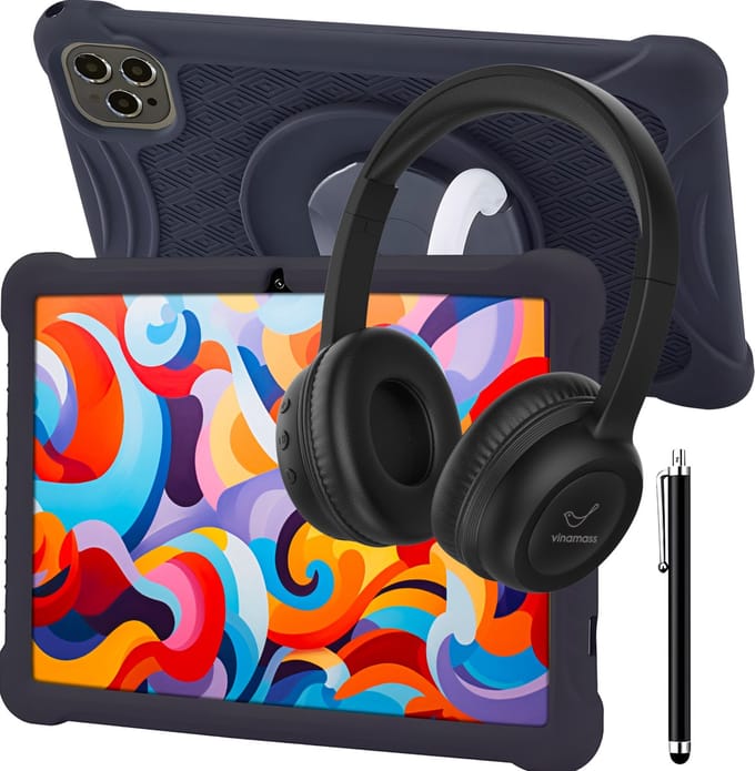 ATouch Combipakket - Kindertablet Tab 10 Plus + Kinderkoptelefoon - 64GB+64SD - Vanaf 3 jaar - Zwart