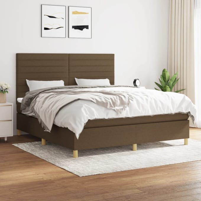 vidaXL - Boxspring - met - matras - stof - donkerbruin - 160x200 - cm