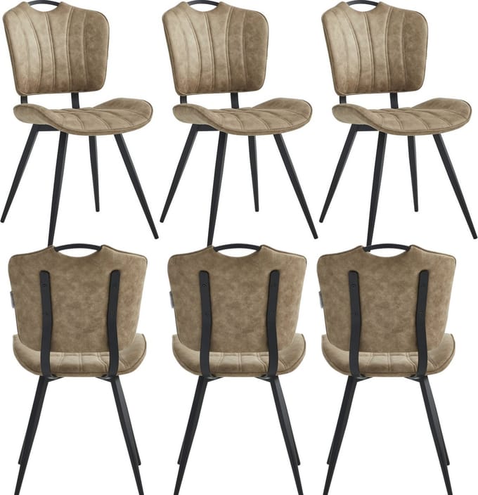 Colenis® - Rondo Eetkamerstoel - Set van 6 - Sand - Microvezel - Microfiber - Industrieel - Design