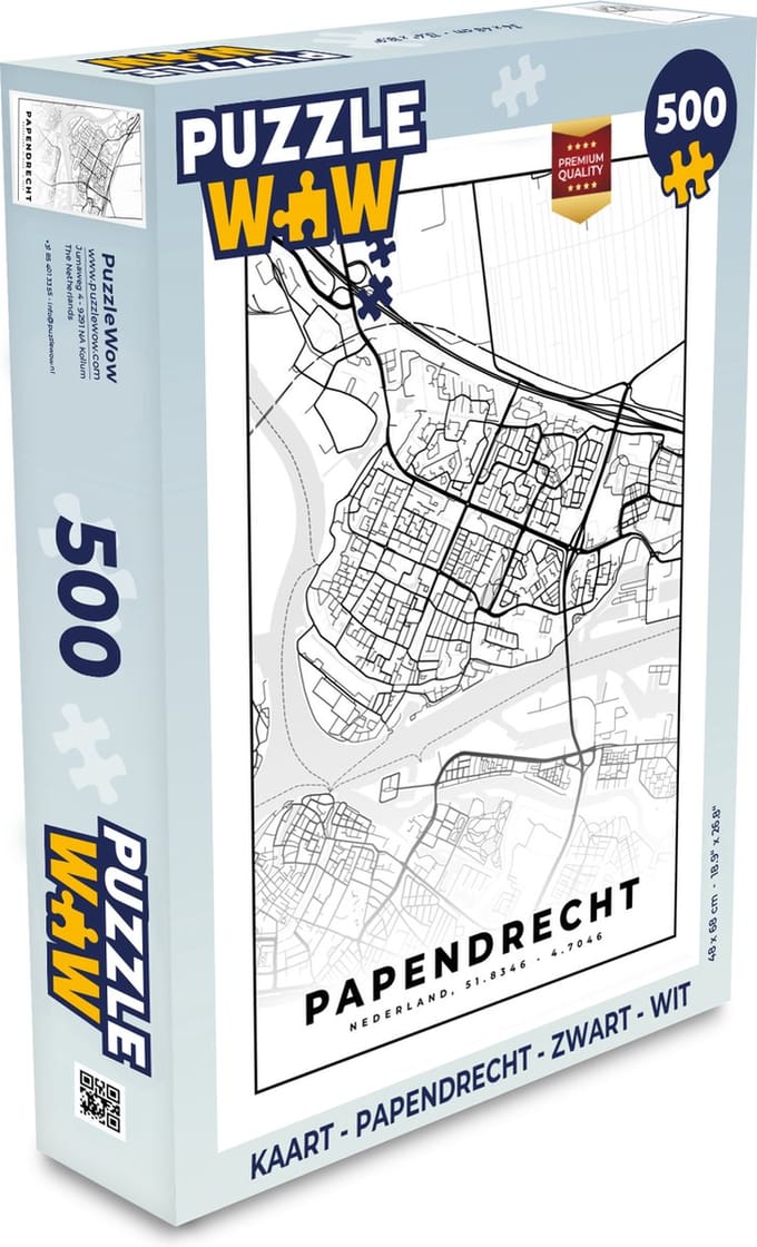 Puzzel Kaart - Papendrecht - Zwart - Wit - Legpuzzel - Puzzel 500 stukjes