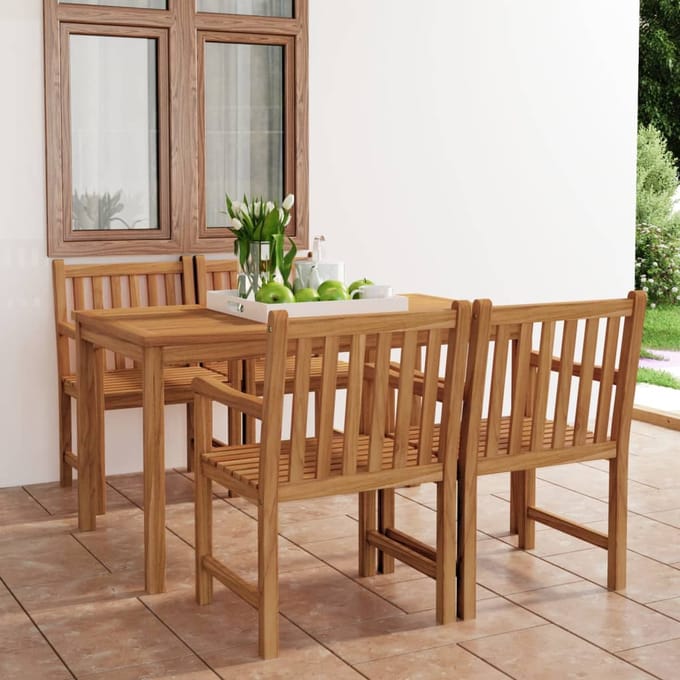 vidaXL - 5-delige - tuinset - 140x80 - cm - massief - teakhout
