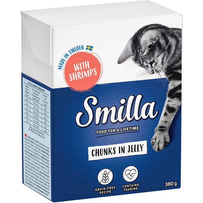 6x380 g Smilla Hapjes in Gelei Garnalen Katten Natvoer