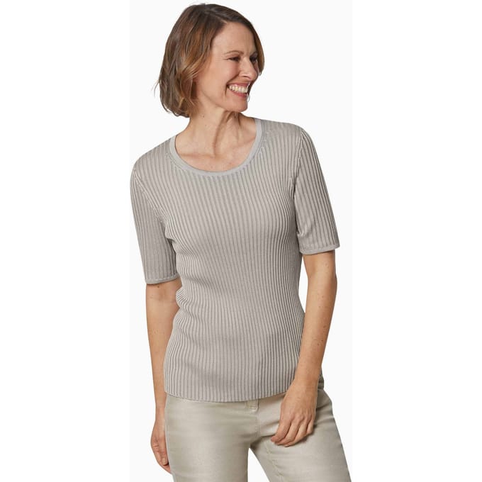 Onderhoudsarme pullover met hoogwaardige ribstructuur - taupe - Gr. 48 van Goldner Fashion