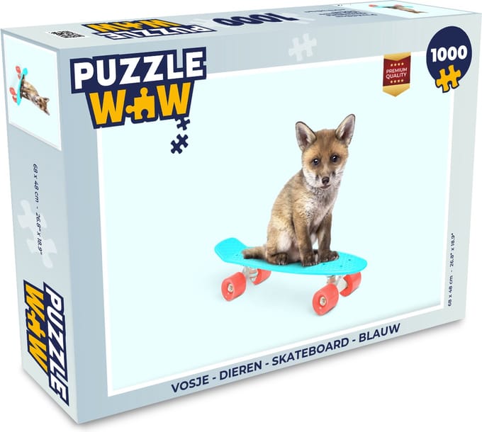 Puzzel Vos - Dieren - Skateboard - Blauw - Legpuzzel - Puzzel 1000 stukjes volwassenen