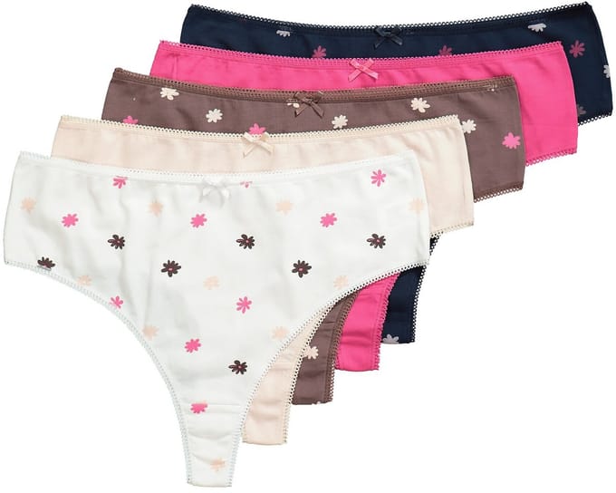 Ulla Popken - Dames - Strings set van 5 millefleur/effen - Roze - Maat 54+