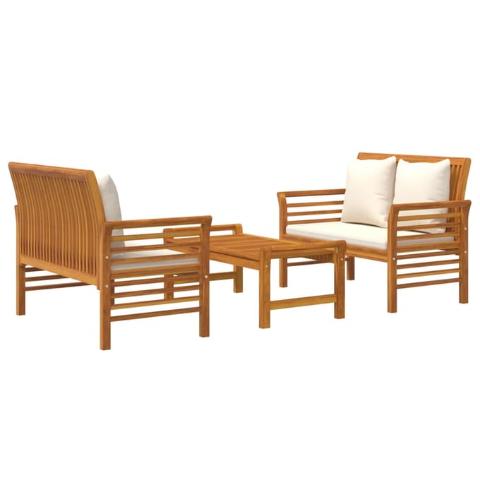 vidaXL - 3-delige - Loungeset - met - kussens - massief - acaciahout
