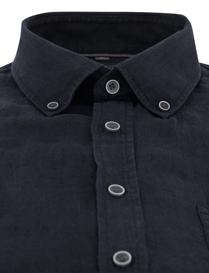 Overhemd zwart Casa Moda borstzak button-down collar wit omlijnde knopen