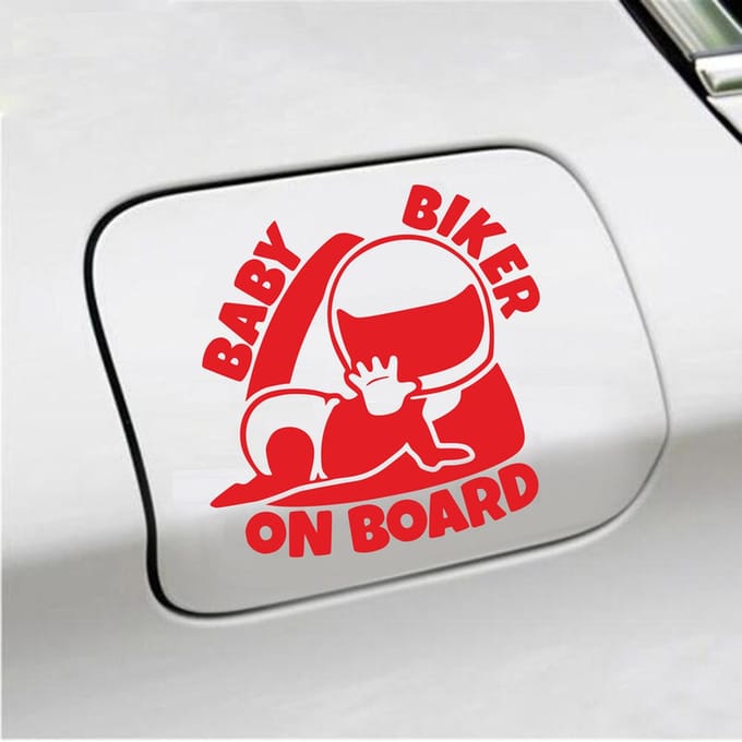 Bumpersticker - Baby Biker On Board - 12 X 12 - Rood