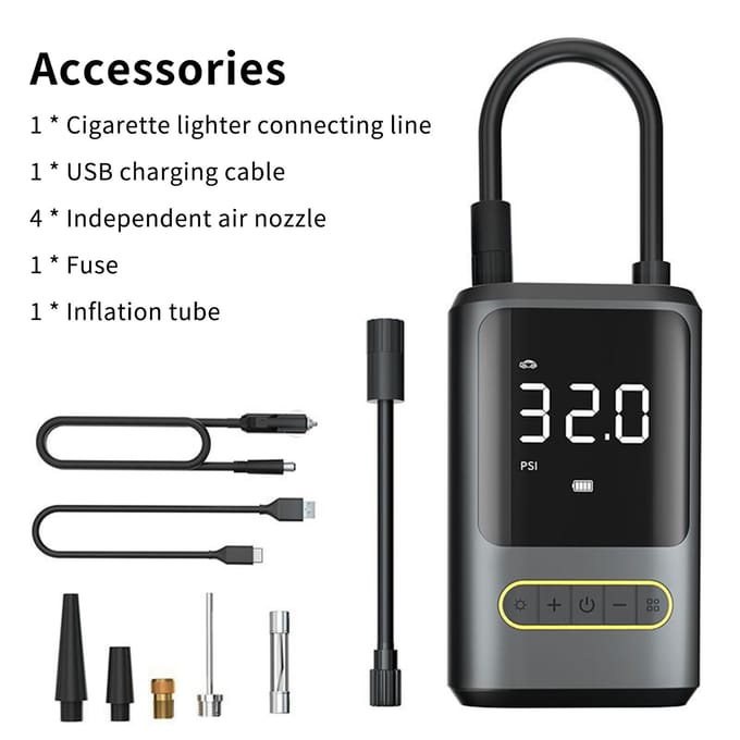 Draagbare Draadloze Luchtcompressor USB Oplaadbare Auto Bandenpomp Powerbank Luchtpomp 150PSI met zwart