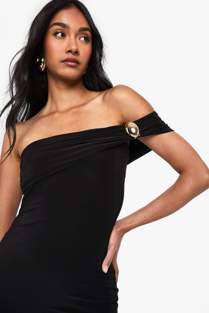 boohoo Dames Bandeau maxi-jurk met gouden bies | Black | Maat: 14