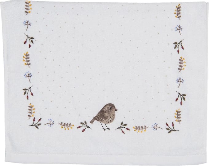 Clayre & Eef Gastendoekje 40x66 cm Beige Bruin Katoen Vogel