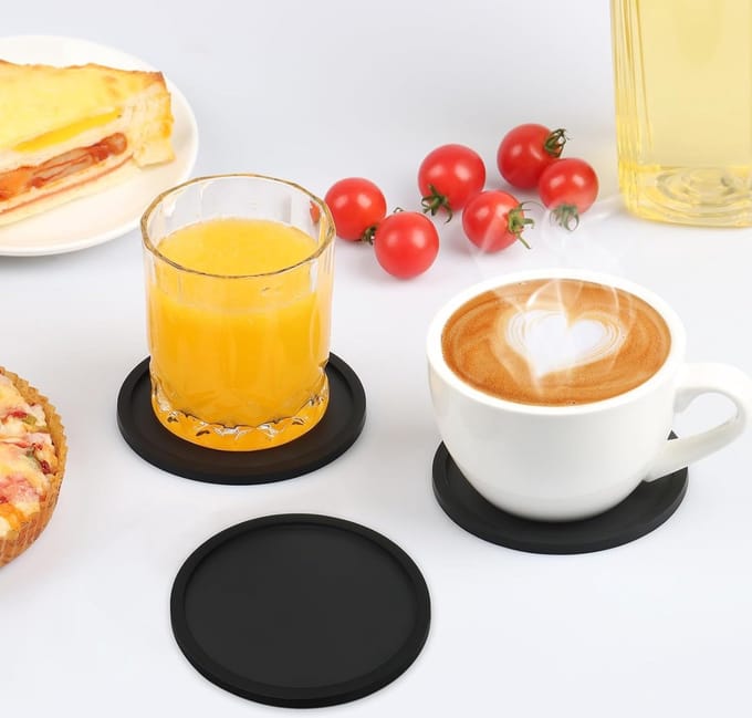 Siliconen Onderzetter Set - Antislip - 8 Stuks - Zwart - 10 cm